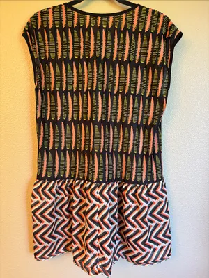 Zara MEDIUM Boho Tunic Top Sleeveless Blouse Black Coral Patterned Ruffle Hem thumbnail 7