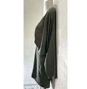 Womens S Voluminous Sleeve Satin Effect Dress Deep V-Neck Green Open thumbnail 4