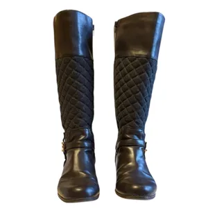 Charter Club Wide Calve Brown Faux Leather‎ & Grey Quilted Riding Boots Sz 7.5 thumbnail 5