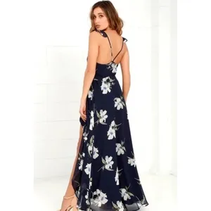 Lulus All Mine Navy Blue Floral Print High-Low‎ Wrap Dress M 65229 NWT thumbnail 3