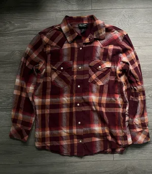 Wrangler Retro Orange Maroon Cotton Pearl Snap Cowgirl Western Fall Flannel M thumbnail 1