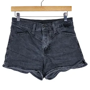 Levis Western Jean Shorts Yoke High Waisted Faded Black Denim Cowgirl Size 28 thumbnail 2
