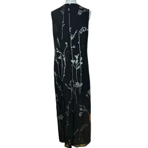 Casual Corner VTG Shift Dress Black Floral Sleeveless Maxi/Ankle SZ 12 Sheer thumbnail 7