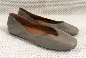Lucky Brand Alba Taupe Gray Shimmer Suede Leather Squared Toe Ballet Flats 8 thumbnail 1