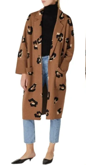 J. Crew Ella Leopard Open-Front Long Sweater-Blazer Women's Medium Brown Wool thumbnail 1