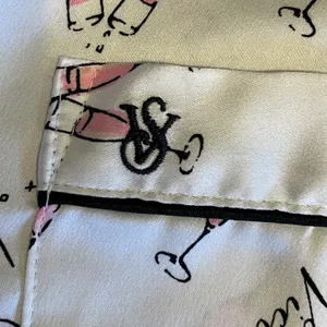 Victoria’s Secret Satin Feel Champagne Print Pajama Top Medium White Pink Black thumbnail 13