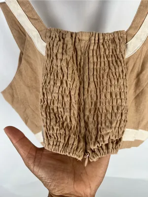 7 For All Mankind Contrast Trim Linen Blend Crop Top Tan Cream M thumbnail 6