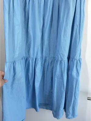 Hunter & Brown Blue Tiered Maxi Skirt Cotton Lined Elastic Waist Size Large thumbnail 4