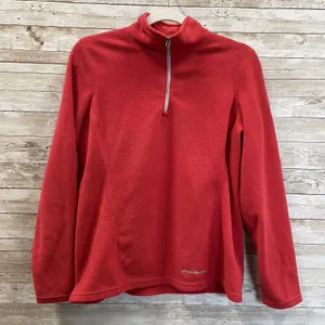Eddie‎ Bauer Womens S Polar Fleece Sweatshirt Red Pullover 1/4 Zip Long Sleeve thumbnail 1