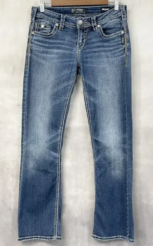Silver Jeans Aiko Mid Boot Women 27 Low Rise Super Stretch Western Rodeo Country thumbnail 1