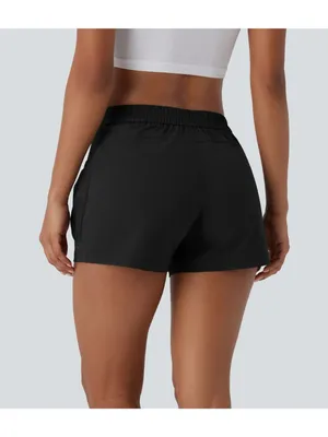 Halara Mid Rise Adjustable Waistband Pocket Casual Shorts Black M thumbnail 3
