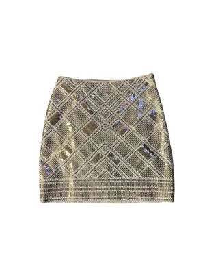 White House Black Market Metallic Sequin Diamond Skirt Womens 6 EUC Tan Gold thumbnail 3