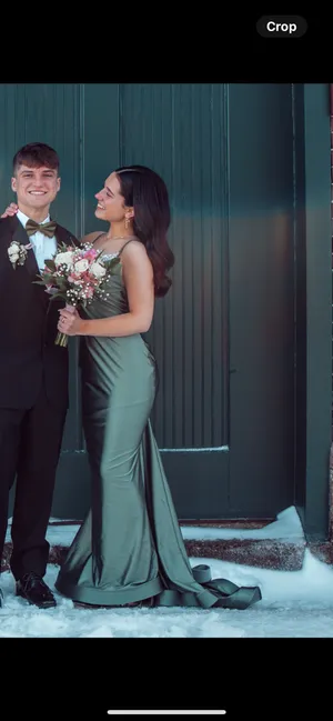 Jessica Angle Olive Green Prom Dress thumbnail 3