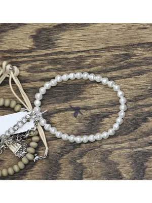 NWT Christopher & Banks Bead Cord Chain Bracelets Tan Brown / White 7" + 3" thumbnail 5