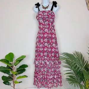 Bellevue Ruched Quinn Sleeveless Maxi Dress with Velvet Tie Tiered Hem Vacation thumbnail 2