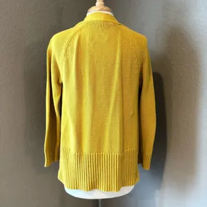 LOFT Mustard Yellow Open Front Knit Cardigan Sweater Medium thumbnail 2