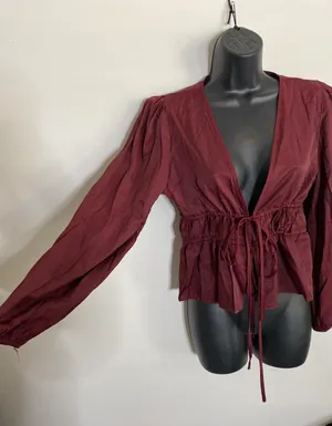 Burgundy Long Sleeve Fashion Top thumbnail 4