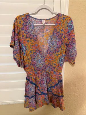 Luli Fama Orange Multi Paisley V-Neck Tunic thumbnail 1