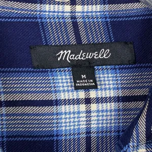 Madewell Central Lansford Navy Blue & White Plaid Long Sleeve Button Up Shirt M thumbnail 4
