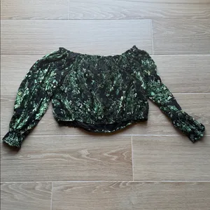BY ANTHROPOLOGIE Off-Shoulder Burnout Velvet Blouse Green Floral Sz XLarge thumbnail 10