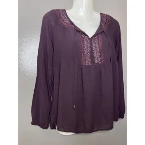 Sonoma Goods For Life Blouse Womens Medium Purple Embroidered Tunic Top Boho thumbnail 3