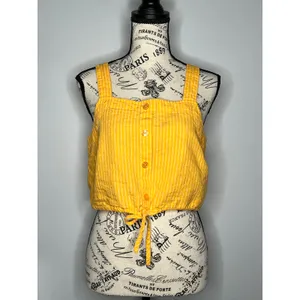 A New Day (M) Striped Button Detail Linen Blend Front Tie Crop Top Tank Shirt thumbnail 12