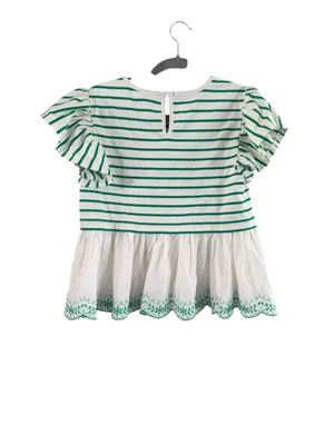 Women's J.Crew Striped Ruffle Sleeve Peplum Blouse White Green Size S thumbnail 3