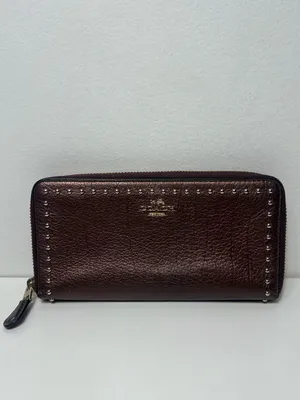 Coach Metallic Studded Pebbled Leather Accordion Zip Around Continental Wallet thumbnail 2