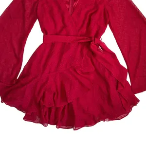 Selfie Leslie Red Clip Dot Bell Sleeve Ruffle Wrap Mini Dress M 6 thumbnail 5