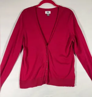Old Navy V Neck Cardigan Women L Fuchsia Long Sleeve 100%‎ Cotton Button Up thumbnail 1