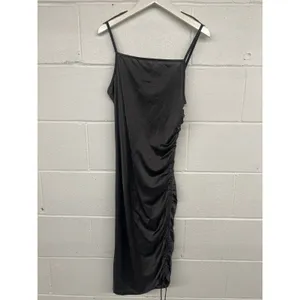 New Free People Intimately Sz L Gray Adiustable Ruched Satin Slip Midi Dress thumbnail 3