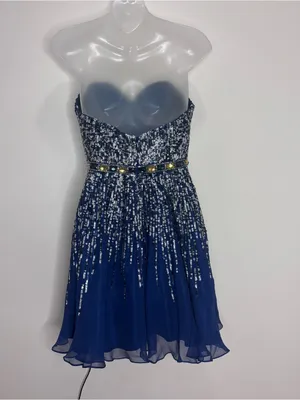 Sherri Hill 8413 navy blue Mini prom strapless Dress beaded sequins 100% silk 6 thumbnail 4