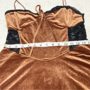 Urban Outfitters Women's Brown Velvet Black Lace‎ Faith slip Dress Size Large thumbnail 8