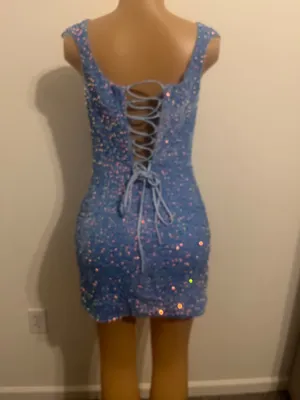 Stacees Shine in this elegant blue sequin dress, perfect for any special occasion. The shimmering sequins add a touch of glamour to your look. thumbnail 6