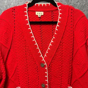 POL Red Cable Knit Cardigan M Oversized Chunky Button Front Boho‎ Sweater thumbnail 3