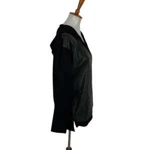 Donna Degnan Black Hooded Tunic Top Faux Leather Front V-Neck Medium 1692Y8 thumbnail 3