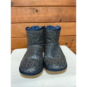 UGG Mini Bailey Bow Glitter/Sparkle boots leopard print blue/gold Sz 6 thumbnail 7