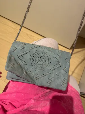 Women's Laser-Cut Suede Crossbody Bag in Light Blue FREE PEOPLE NEVER USED thumbnail 3