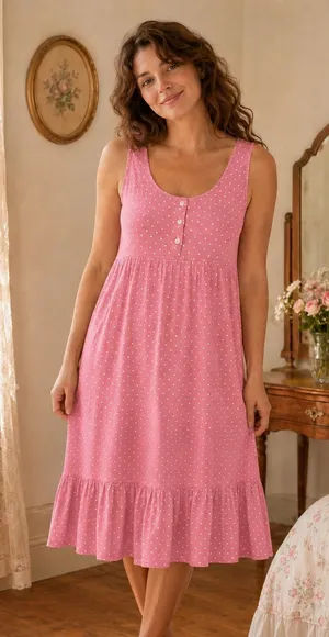 Vintage Honors Pink Polka Dot Nightgown Medium Sleepwear thumbnail 1