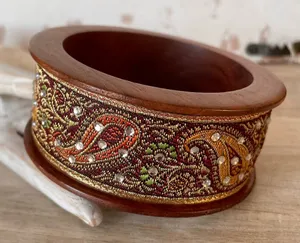Paisley Ribbon Wooden Bangle Boho Bracelet thumbnail 1