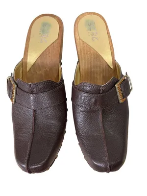 Vintage BCBG Y2k Platform Wooden Leather Clogs Size 8.5 thumbnail 7
