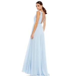 NEW NWT Ieena Mac Duggal 55321 Chiffon Gown Mist Blue Ruched Formal Women Size 0 thumbnail 2