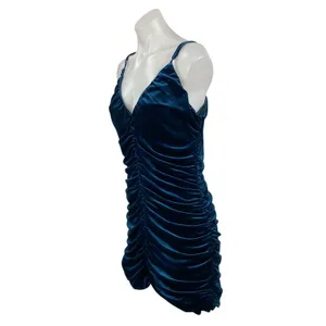 Lulus Women's Blue Velvet Velour Ruched Sleeveless Mini Tank Bodycon Dress Sz XL thumbnail 3