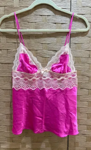 Vintage Victoria’s Secret pink lace babydoll top Coquette Girl Mermaidcore Sz M thumbnail 1