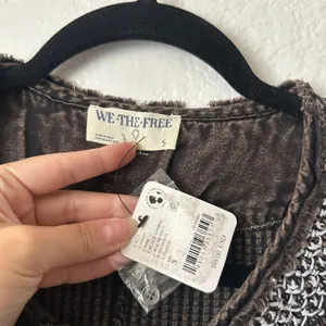 NWT Free People Holly Henley Thermal Long Sleeve Top Black Combo thumbnail 6