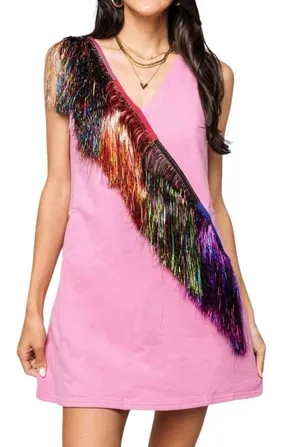 Queen of Sparkles Diagonal Metallic Fringe Dress thumbnail 1
