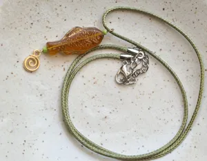 Handmade quality Czech glass amber fish boho funky necklace🌀🐟💙 thumbnail 5