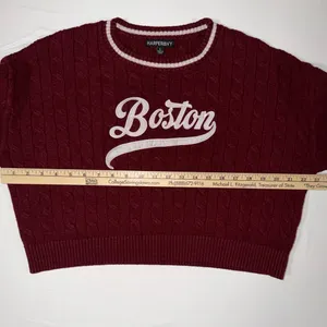 Harper & Ivy Boston Cable Knit Sweater Large Maroon Varsity Preppy Cropped Retro thumbnail 6