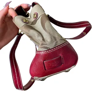 Coach Hampton Jacquard Large Signature Stripe Canvas Red Leather Shoulder Bag thumbnail 10