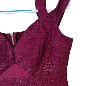 Honey and Rosie VTG Formal Short Dress Burgundy Bling SZ LG Mesh Y2K Baby Doll thumbnail 3